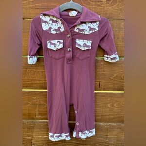Kate Quinn bamboo romper wild horses 0-3 months maroon/burgundy